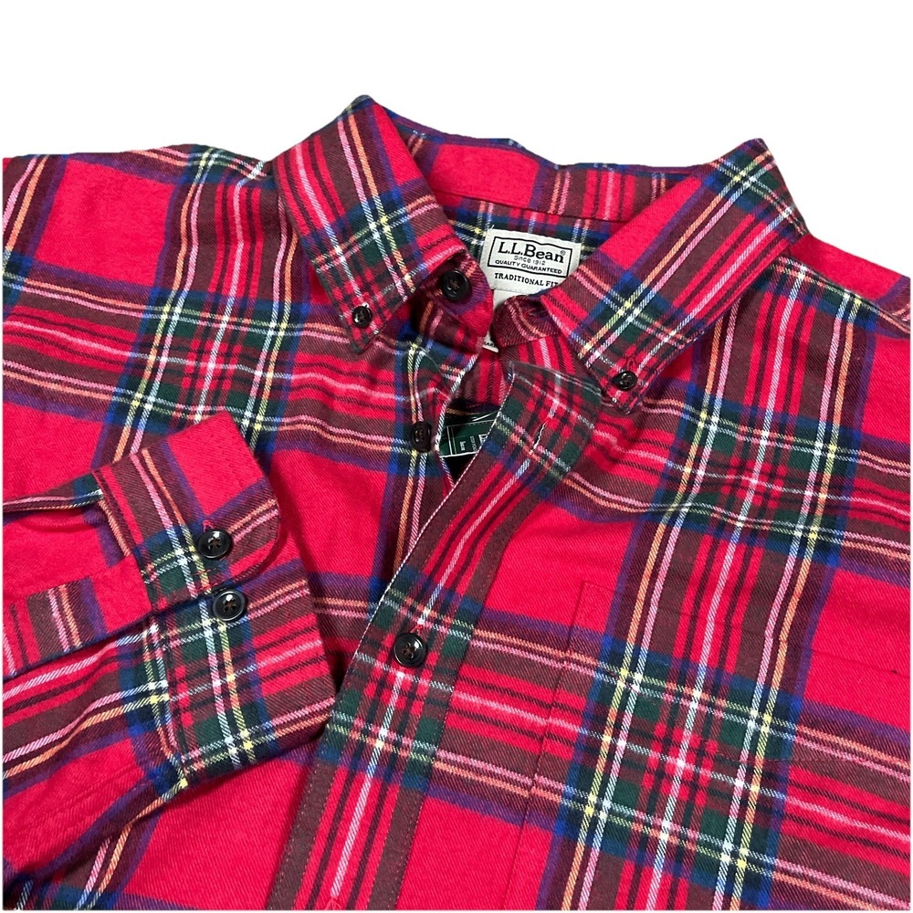 NWT L.L.Bean Scotch Plaid Flannel Shirt Royal Stewart Tartan Red XL Tall Button